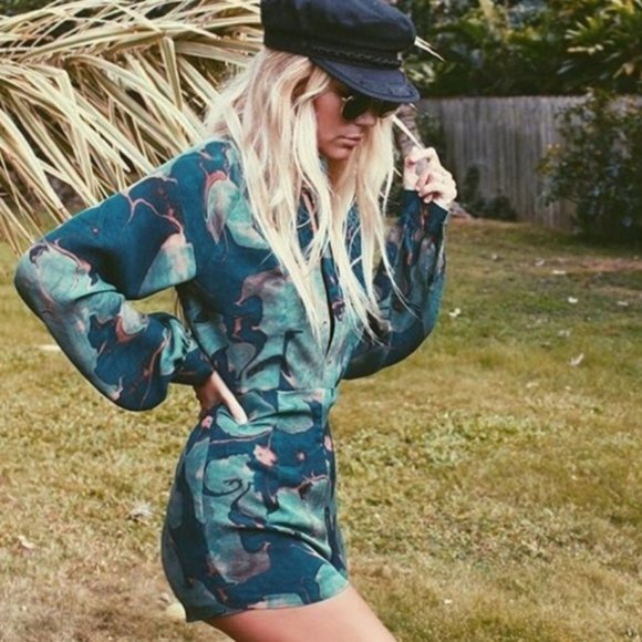 Stone Cold Fox Sienna Silk Romper Green Lily Print Size 1 - Picture 4 of 9